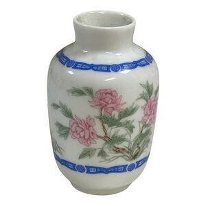 Vintage Miniature Bud Franklin Porcelain Famille Rose Vase 3.25” Tall Pink Roses